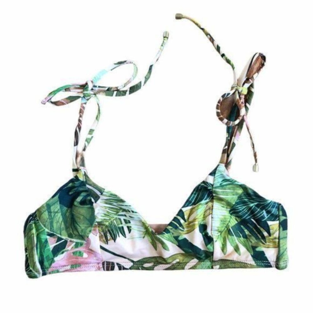 Vitamin A Tie Strap V Neck Leaf Print Bikini Top - Picture 2 of 10
